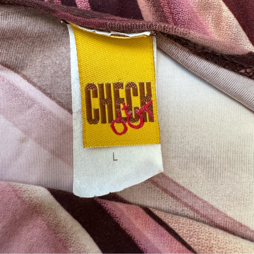 Classy- Vintage Pink and Burgundy Abstract Ruched Tie-Sleeve Blouse-Y2K - Picture 10 of 13